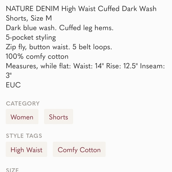 NATURE DENIM High Waist Cuffed Dark Wash Shorts M - Picture 11 of 11